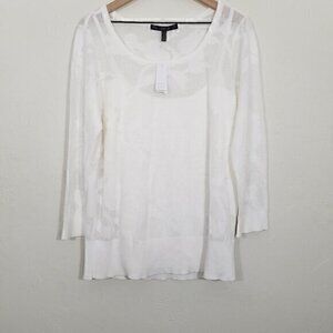 NWT White House Black Market Sheer Floral Sweater Top Blouse White Size XL